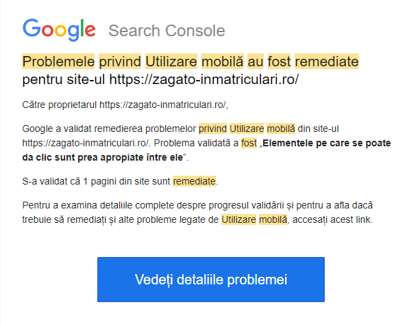 Problemele privind Utilizare mobilă au fost remediate
