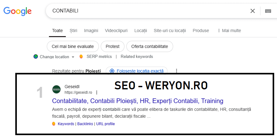 rezultate SEO Weryon