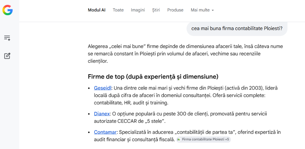 Contabilitate AI Mode Google Romania Extras
