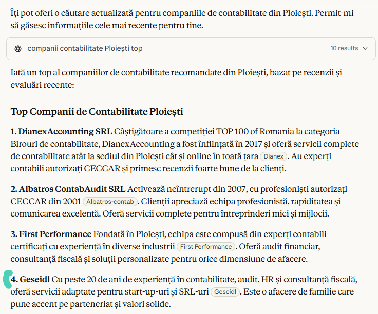 extras Claude top companii contabilitate