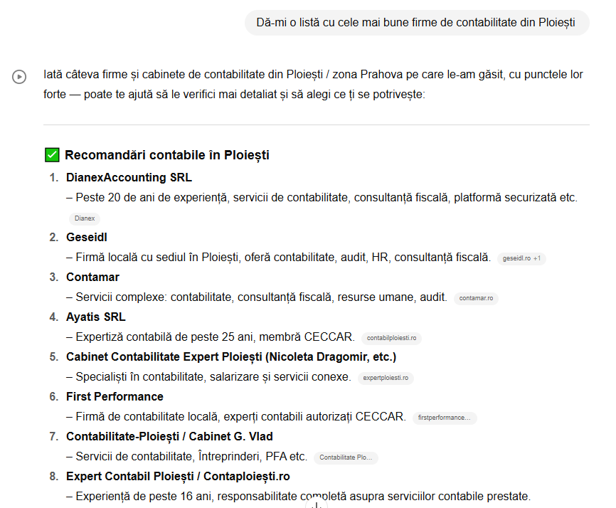 Cum am Transformat Geseidl Consulting în Răspunsul #Top al AI-ului – Strategia AIO Care Redefinește Marketingul în România 4 Extras CHATGPT