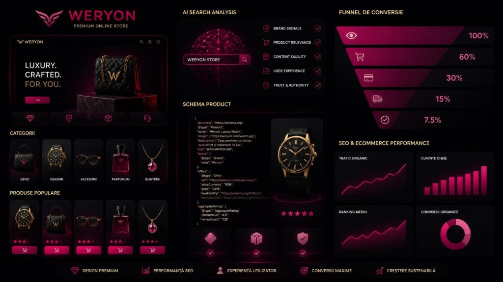AI Search pentru ecommerce cu produse categorii schema Product SEO si optimizare conversie