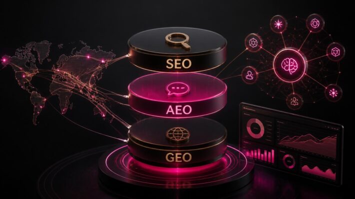 SEO AEO si GEO explicate pentru companii in strategia de vizibilitate Google si AI Search