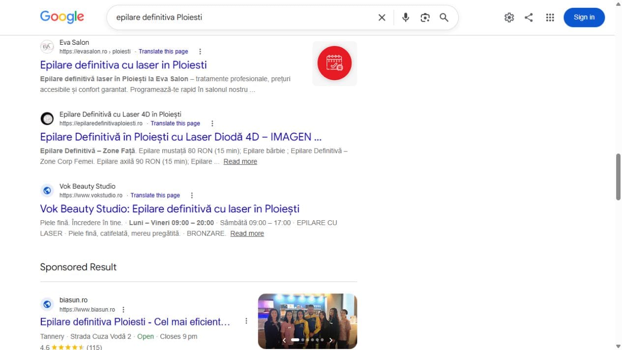 Imagen în al doilea rezultat web organic observat pentru epilare definitiva Ploiesti.